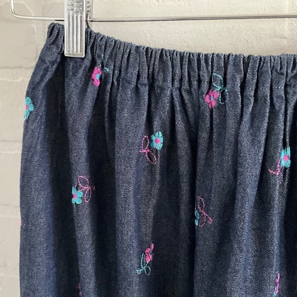 Vintage Handmade Maxi skirt Floral daisies Embroideries Dark wash Denim XS - Picture 5 of 8